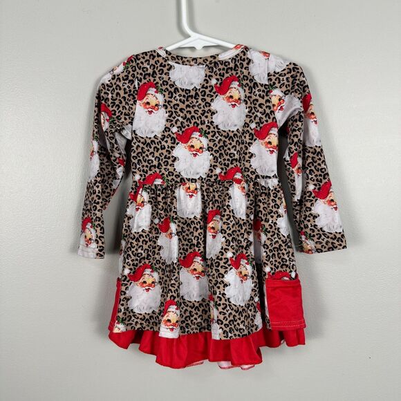 Clover Cottage Girls 18-24 Months Long Sleeve Christmas Dress Leopard Santa - Picture 2 of 6
